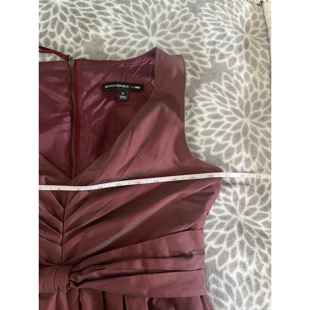 V-Neck Bow Cocktail Dress sz 0 Burgundy Wine Retro 60s Feminine Pinup Rockabilly